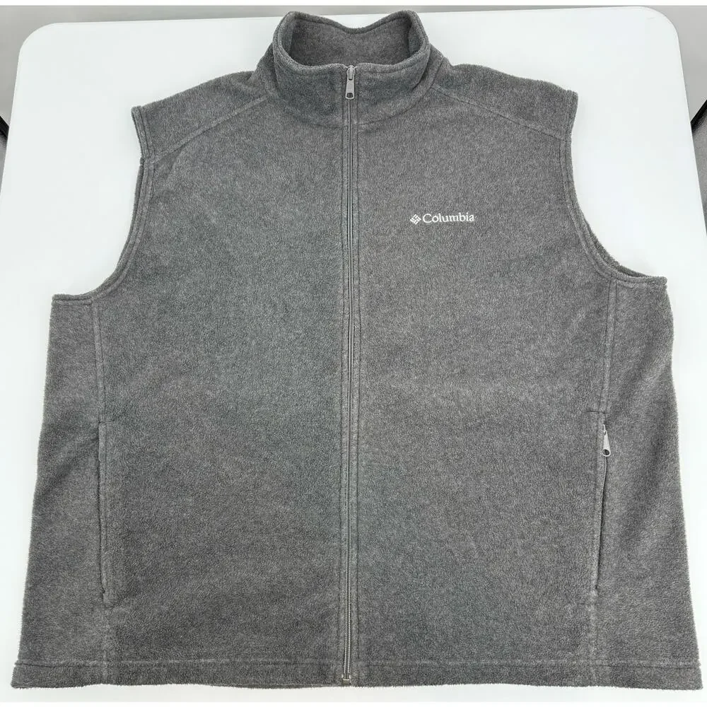 Columbia Full Zip Fleece Vest, Gray, Men's XXL